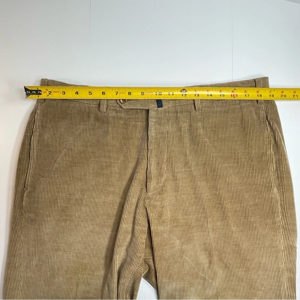 INCOTEX Men's Tan Corduroy Pants Cotton Cashmere Cuff Hem Flat Front Size 38